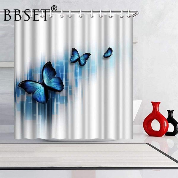 

blue butterfly shower curtain 3 beautiful butterflies pattern waterproof multi-size douchegordijn bathroom decor with hooks curtains