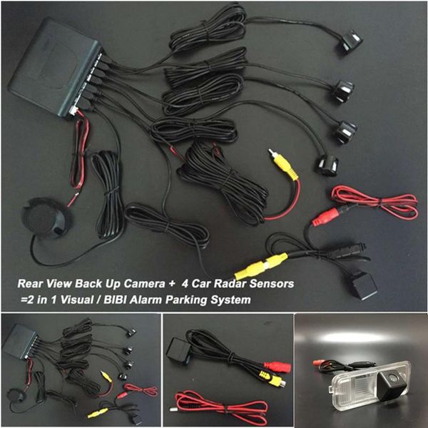 

car rear view cameras& parking sensors sensor 4 buzzer backup system reverse sound alert + camera for santa fe 2013~2