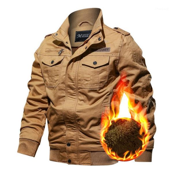 

men's jackets plus velvet bomber jacket casual overcoat multi-pockets streetwear hip hop design winter windproof coat tactical, Black;brown