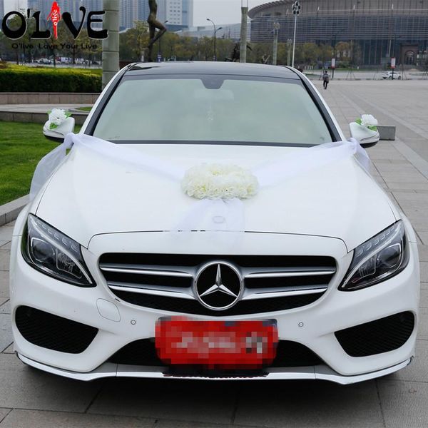

wedding car decoration flowers artificial fake flower silk pompoms wedding wreath garland diy tulle organza decoration home