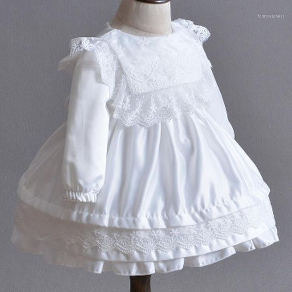 

girl's dresses 2021 spring white ivory toddler dress girls for christening gown long sleeve 1 year birthday born lace babies princess1, Red;yellow