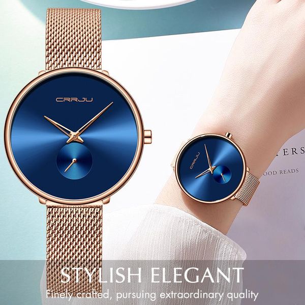 

wristwatches women watch luxury crrju simple ladies dress steel mesh quartz female watches waterproof rose gold girl clock, Slivery;brown