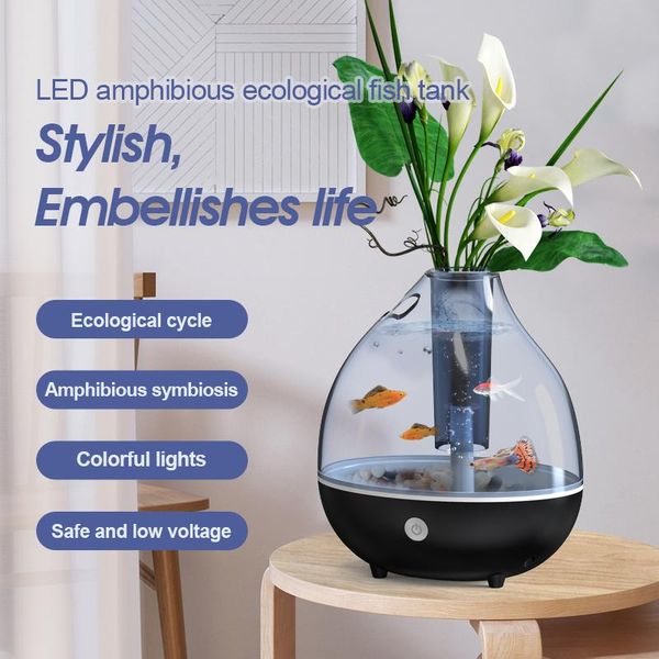 

aquariums aquarium tank creative deskamphibious aeration small goldfish betta fish colorful lights landscaping ecological cycle