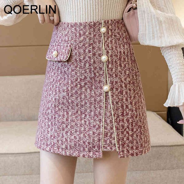 

skirts girly a-line tweed women back zipper peal high waist skirts with safety shorts korean style pink saia plus size, Black