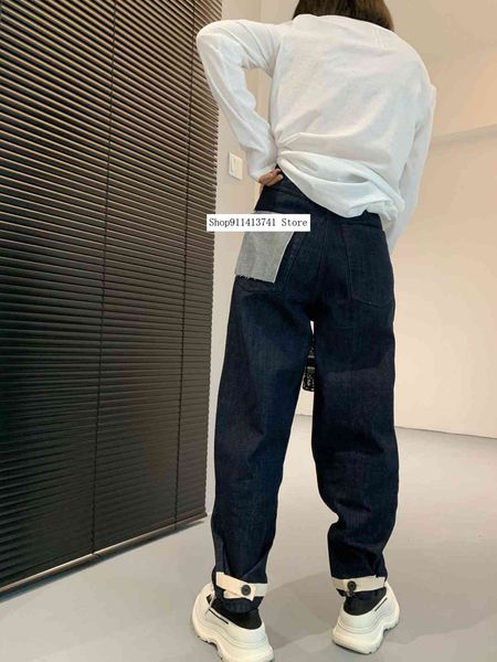 

women's jeans high waist loose pants, straight leg wide fashion, Blue