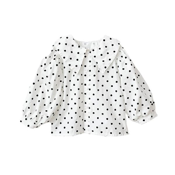 

baby girl white shirts for kids 2021 spring ploka dot blouses and shirts children cotton and tees