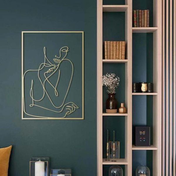 

paintings gold female wall decoration metal feminine line art ornamet modern abstract crafts for home living room bedroom