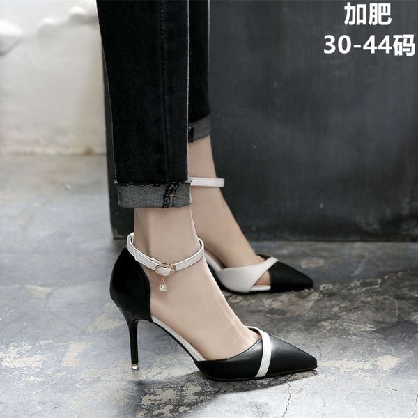 

slotted buckle high heels women's stilettos small 31 32 33 sandals single sho large 41 42 43, Black