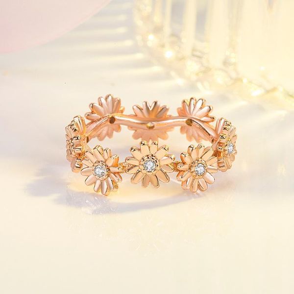 

wedding rings trendy female crystal flower ring charm rose gold color for women luxury bride white zircon engagement1, Slivery;golden