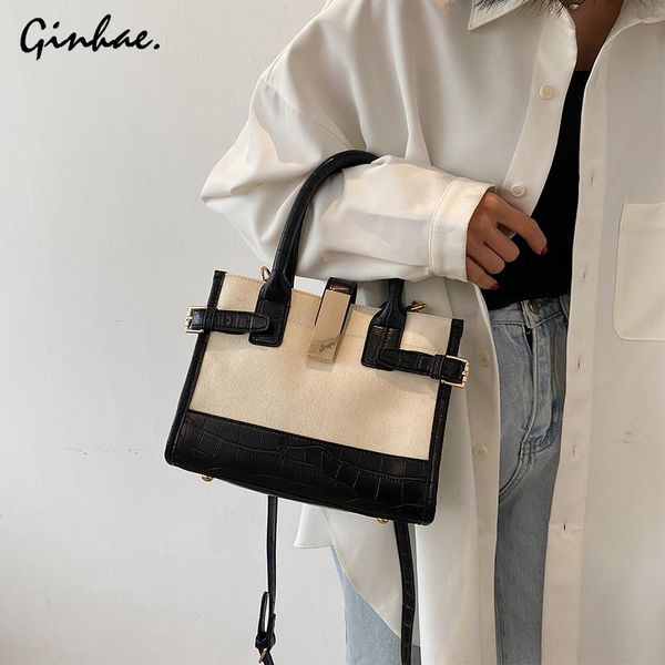 

fashion canvas women's designer handbag alligator patchwork female tote bag spring summer messenger shoulder bags