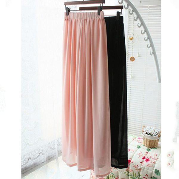

women's pants & capris summer women wide leg pant fashion solid casual high waist loose range of chiffon long trousers female, Black;white