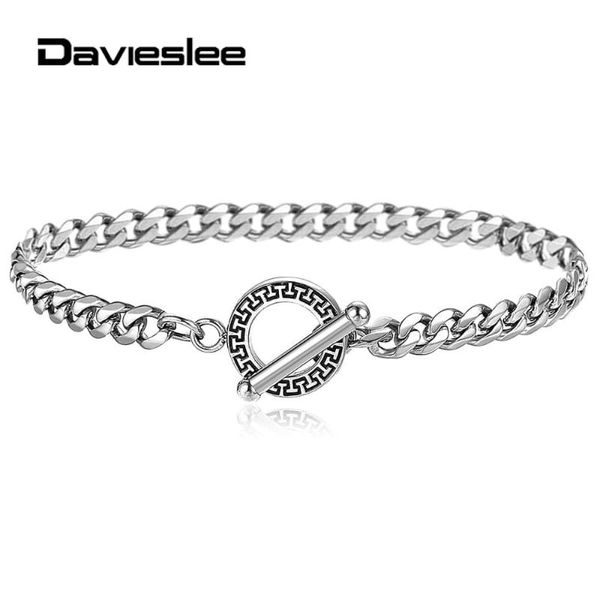 

5/6mm bracelet for men women stainless steel cuban curb cable link chain unique pattern toggle clasp jewelry dtbs010 link,, Black