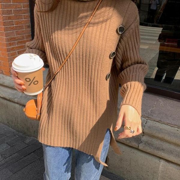 

women's sweaters 2021 autumn and winter high neck pullover bottoming shirt loose solid color outer wear knitted sweater women fashion a, White;black
