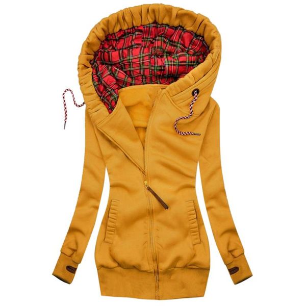 

women's jackets 2021 women coat thick harajuku autumn winter plaid print jacket zipper pocket sweatshirt long sleeve sudaderas, Black;brown