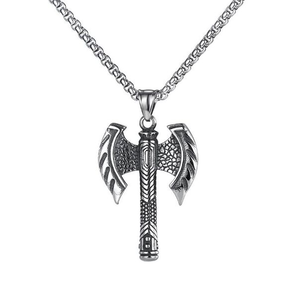 

pendant necklaces fate love fashion jewelry male men axe labrys statement pendants stainless steel box chain party gift, Silver
