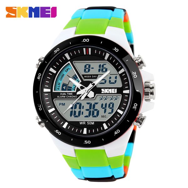 

skmei sport watch men army dive casual alarm clock analog waterproof military chrono dual display wristwatches relogio masculino x0524, Slivery;brown