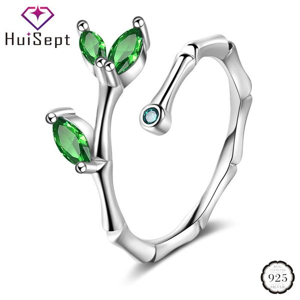 

cluster rings huisept fashion ring 925 silver jewelry leaf shaped emerald gemstone open accessories for women wedding engagement party, Golden;silver