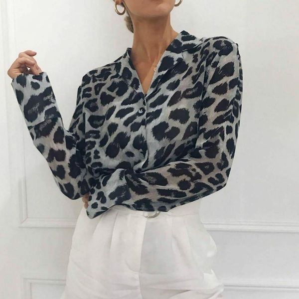 

summer fashion women leopard print long sleeve shirt 2021 ladies loose blouse plus size women's blouses & shirts, White