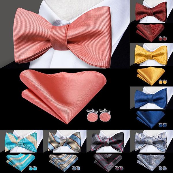 

bow ties 2021 silk men's butterfly self tie classic rose pink coral for men wedding hanky cuffinks set peach, Black;gray