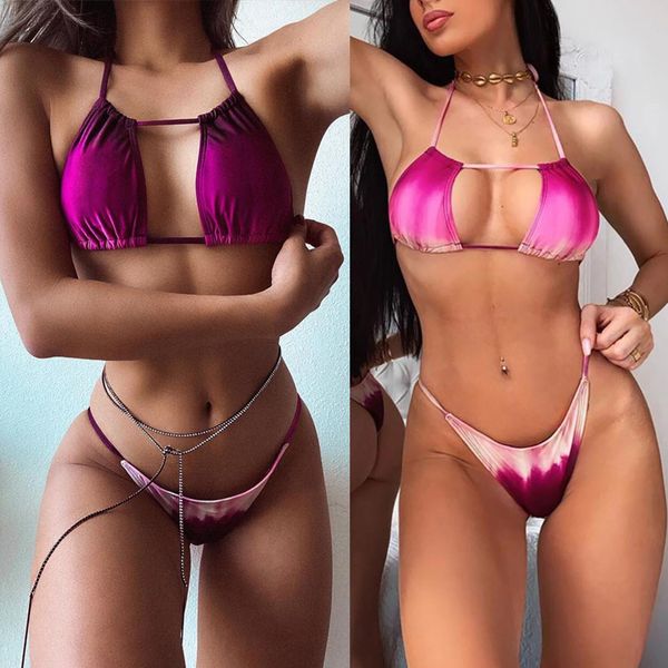 

bikini tie dye suit neck strap swimsuit women su2102, Black;white