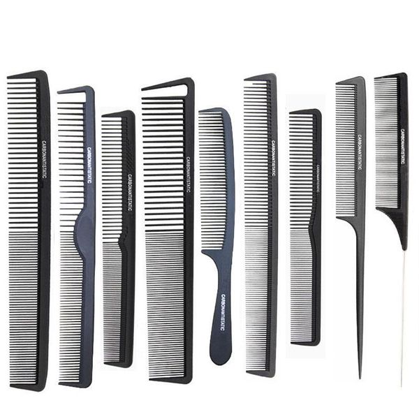 

hair brushes black 9 units salon comb antistatic and resistant to carbon heat cutting, Silver