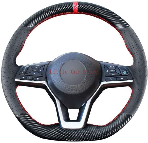 

diy stitching carbon fiber steering wheel cover for nissan rogue 2017-20 leaf kicks 2018-20 altima 2019-21 sentra versa 2020-21