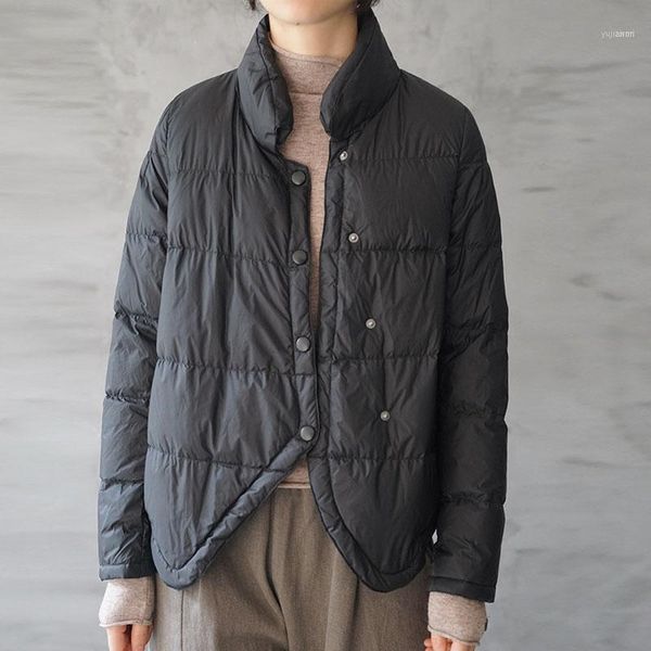 

women's down & parkas johnature 2021 leisure all-match long sleeve light thin winter coat simple comfortable single breasted women coat, Black