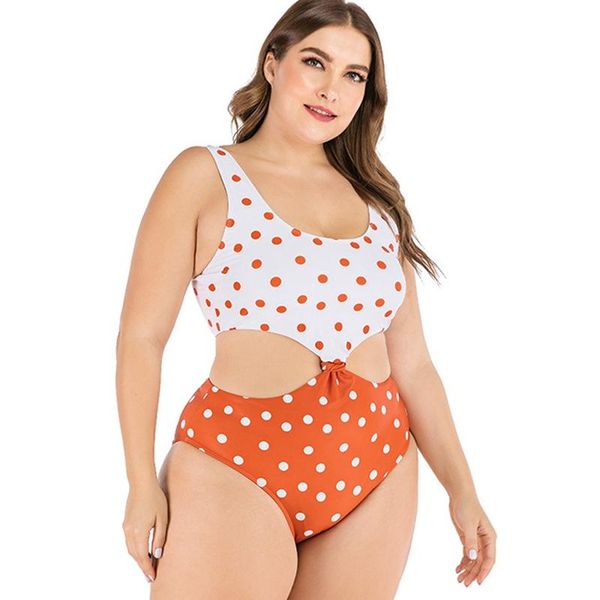 

one-piece suits plus size one piece swimsuit polka dots swimwear women bathing high cut monokini bowknot swimsuits female 2021