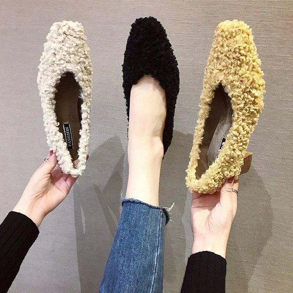 

dress shoes 2021 fashion trend spring and autumn women's square head wild thick with a single fur, Black