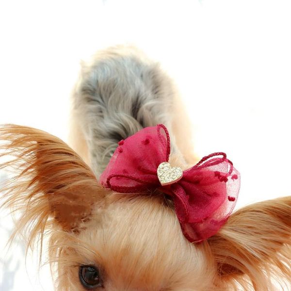 

pet korean chiffon love bow hairpin one word frog clip grooming dogs hair dog apparel