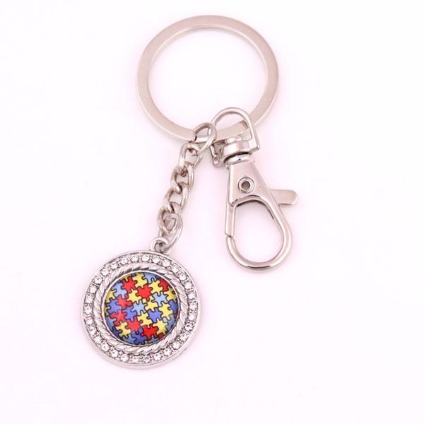 

keychains autism awareness necklace pendants with holes puzzle piece jigsaw charm lobster clasp key chain, Silver