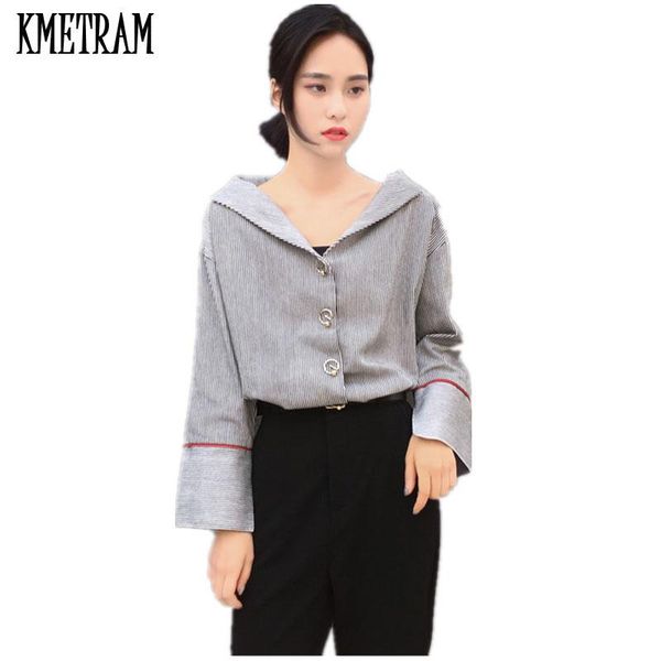 

women's blouses & shirts womens and 2021 korean fashion blue striped casual camisa mujer long sleeve woman blouse loose clothes women, White