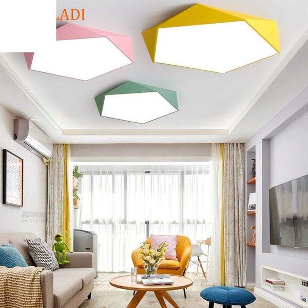 

ceiling lights macaron pentagonal acrylic led lamp modern living room bedroom restaurant kids nordic home lighting fixture