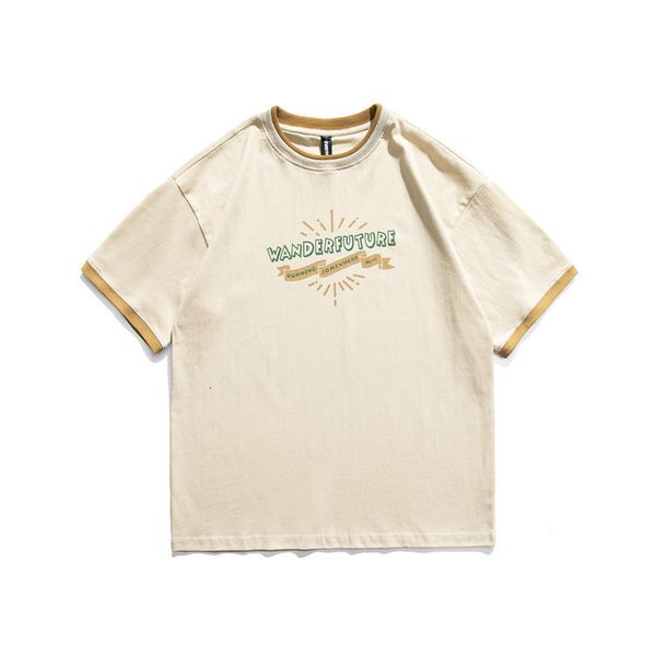 

fashion t shirt rhodeston 2021 summer men's round neck pullover youth trend fake two loose letter printed short sleeve shirt, White;black