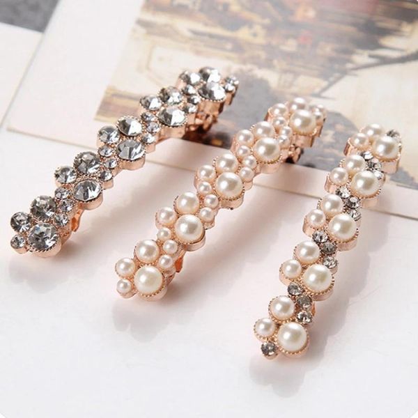 

hair accessories fashion 5 colors korean crystal pearl clips elegant women barrettes hairpins hairgrips headwear, Slivery;white