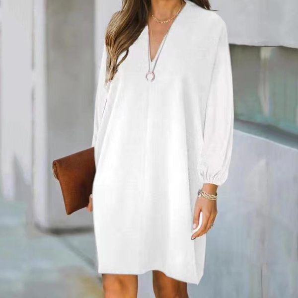 

casual dresses women's fashion loose v neck solid color female o-neck long-sleeve dress ladies mini vestido sukienki #tp, Black;gray