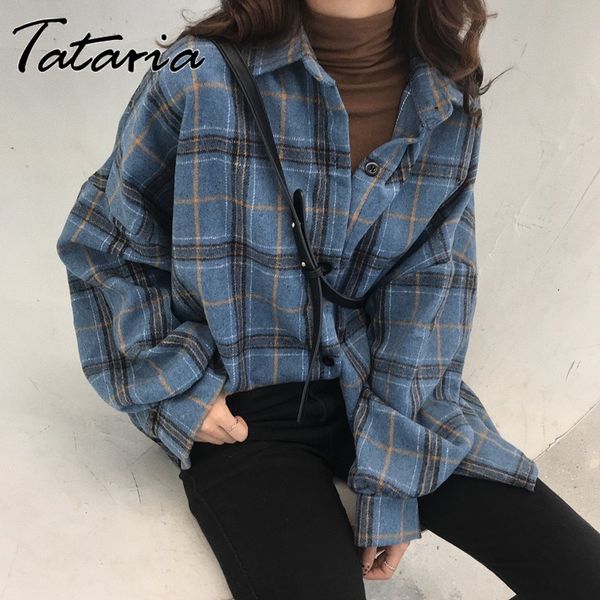 

spring autumn woolen plaid blouses and shirts for women casual long sleeve elegant shirt female winter cotton lady blouses, White