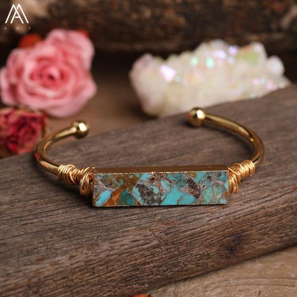 

charm bracelets natural turquoises stone rectangle slab beads open bracelet women friendship gold jewelry gift bg017ambd, Golden;silver
