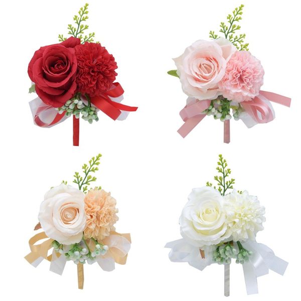 Fiore all'occhiello da uomo, corpetto di fiori da damigella d'onore, peonia rosa, per accessori floreali da sposa, decorazioni per abiti da ballo, bianco champagne