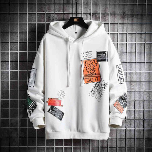 

hoodies autumn hip hop graffiti print hoodie men's fashion brand loose ins coat fat man large, Black