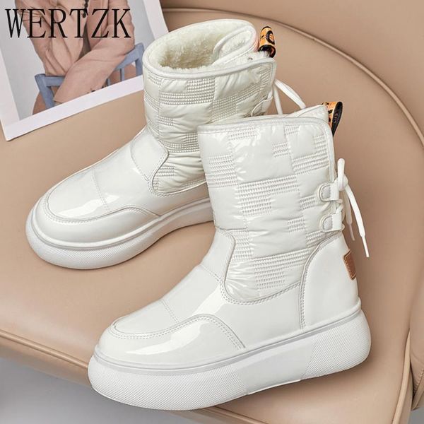 

boots 2021 fashion style leather fur plush warm women ankle winter snow casual shoes waterproof botas de mujer, Black