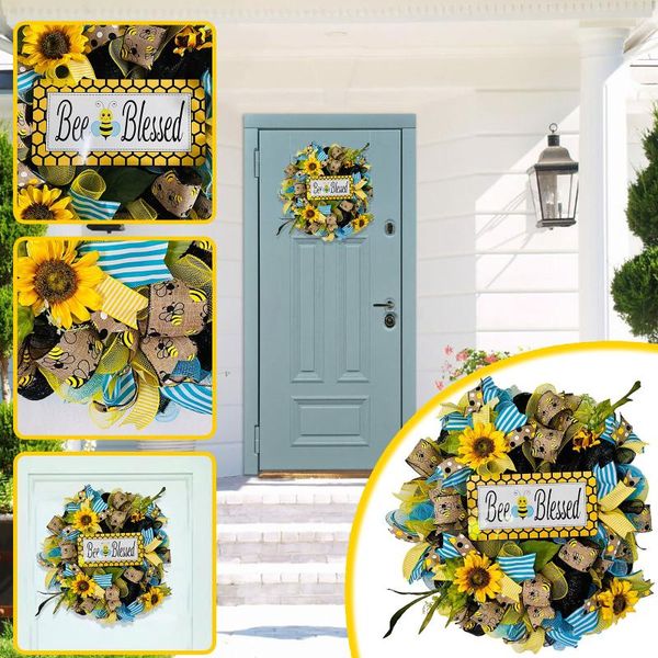 

home door decor decoration simulation leaf bee sunflowerwreath artificial garland hanging pendants wedding wreath decorative flowers & wreat