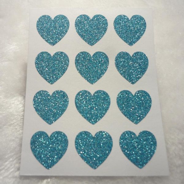 

19mm/0.75inch - turquoise glitter mini heart stickers gift wrap
