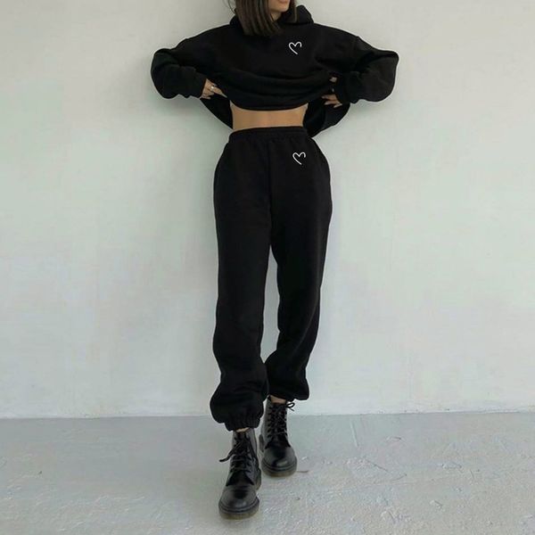 

women's tracksuits heart print spring suit long sleeve female hoodies suits casual oversize sportwear pants set tiez, Gray