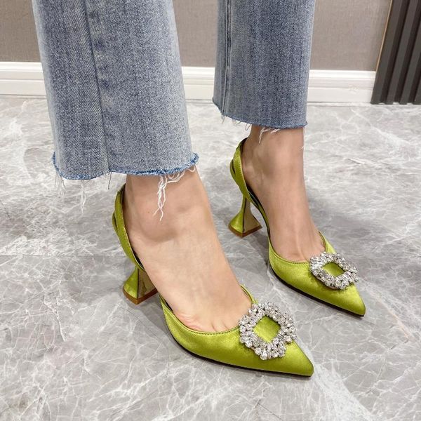 

sandals retro woman shoes high heel large size suit female beige 2021 summer original high-heeled pointed big black low closed c