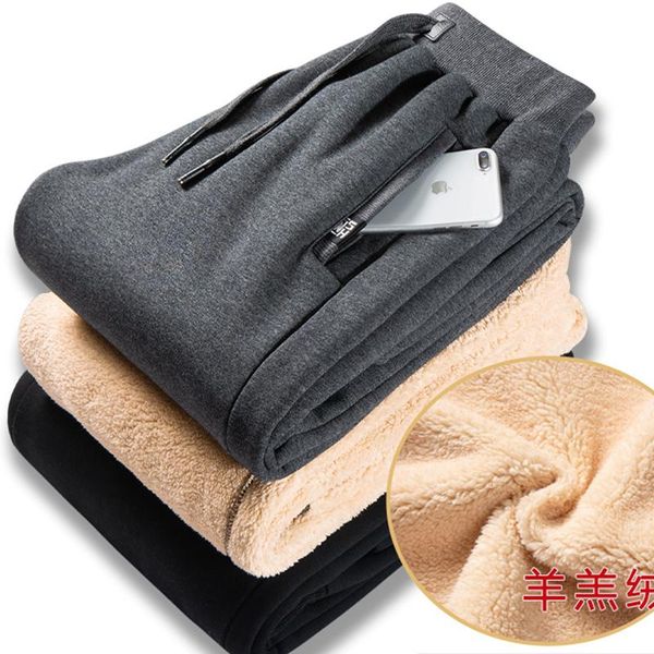 

men's pants hawaifish mens 8xl lamb velvet trousers winter thickening plus sports straight-leg casual cotton, Black