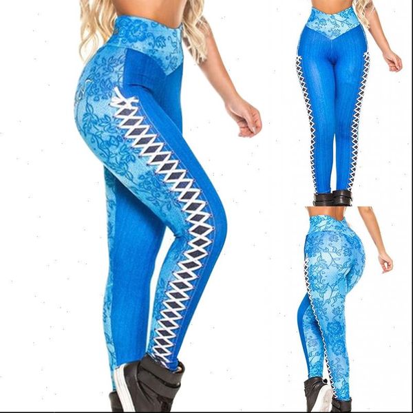 

womens leggings faux jeans women stretchy fitness casual flral print gym female long slim pants trousers, Black