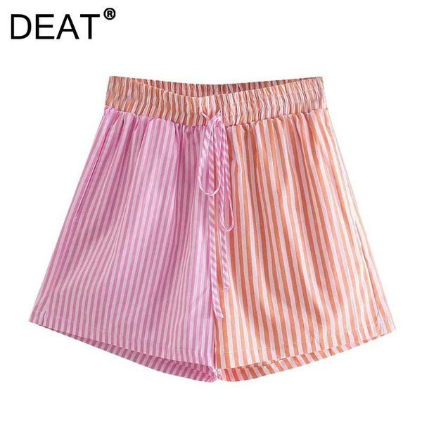

women's shorts [deat] 2021 summer fashion tide elastic high waist drawstring stripe loose casual all-match women 13z733, White;black
