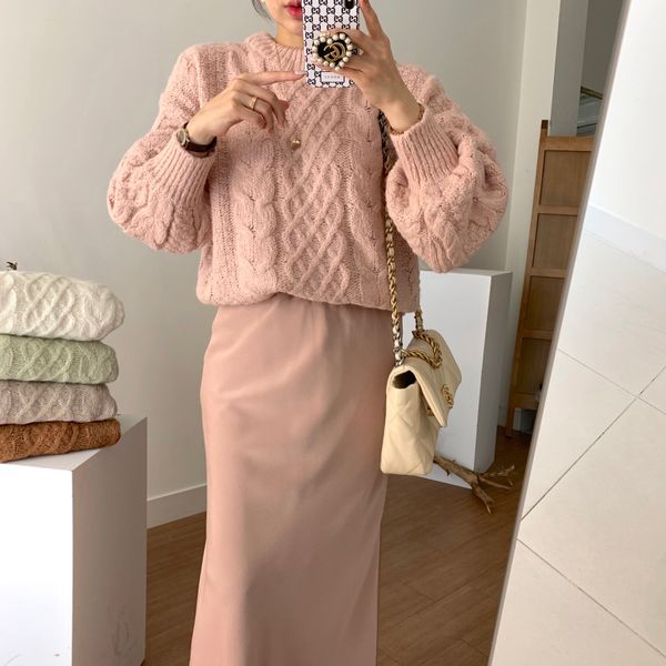 

dress autumn winter women clothes korean style vintage two outfits sleeve sweater and high waist long skirt piece lvqz rj5p, Black;gray