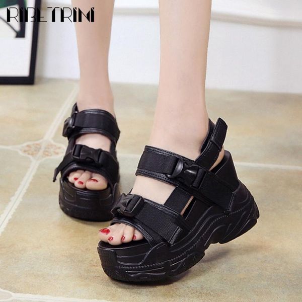 

girl cool high platform shoes fashion 12 cm wedges women sandals classic buckle decorating, Black